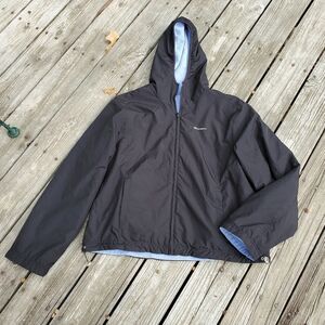 CHAMPION Zip Up Hooded Reversible Jacket Black Windbreaker Blue Fleece Size XL